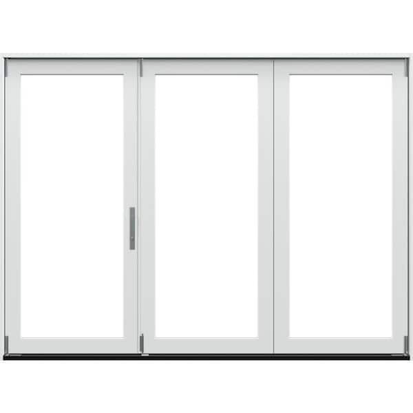 108 in. x 80 in. F4500 Right-Hand Primed Fiberglass 3-Panel Folding Patio Door w/ Low-E Impact Glass and Nickel Handle