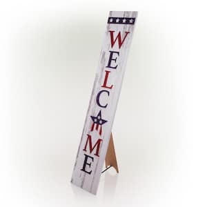 48 in. H Indoor/Outdoor Wooden American Porch "Welcome" Sign, Red/White/Blue