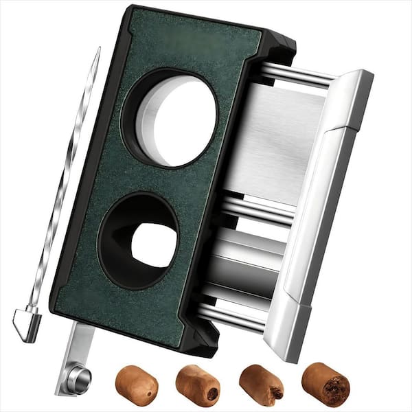 4 in 1 Cigar Cutter Guillotine with Cigar Punch, Stainless Steel Double Blade Cigar Clippers for Men, Green
