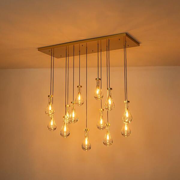 Y'INSP Cascade 13-Light 53.5 in. Modern Brushed Gold Raindrop