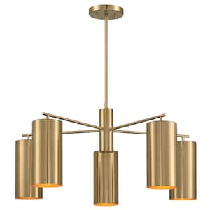Breegan Jane by Savoy House Lio 5-Light Noble Brass Chandelier with Metal Cylinder Shades