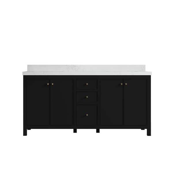 Willow Collections Chicago 72 in. W x 22 in. D x 36 in. H Double Sink Bath Vanity in Black with 2 in. Empira White Qt. Top