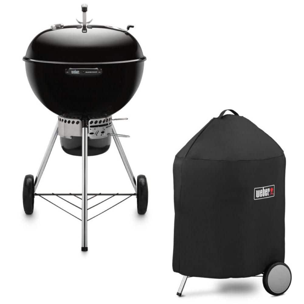 Master-Touch 22 in. Charcoal Grill in Black with Built-In Thermometer with Grill Cover