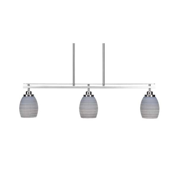 Unbranded Monroe 3-Light Brushed Nickel, Billiard Light, Any room with 5 in. Gray Matrix Glass Shades no bulbs included