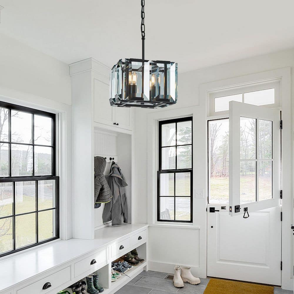 Home Lighting 13.77 in. 4-Light Black Modern Rectangle Crystal Chandeliers Semi Flush Mount Ceiling Light Fixture price history on PriceWatchPro
