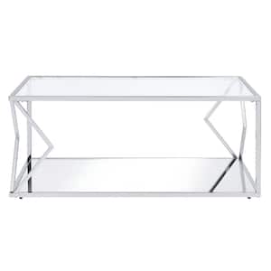 Virtue 43 in. Clear Glass and Chrome Finish Rectangle Glass Coffee Table with Metal Base