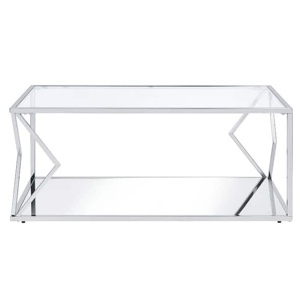 Acme Furniture Virtue 43 in. Clear Glass & Chrome Finish Rectangle Glass Coffee Table