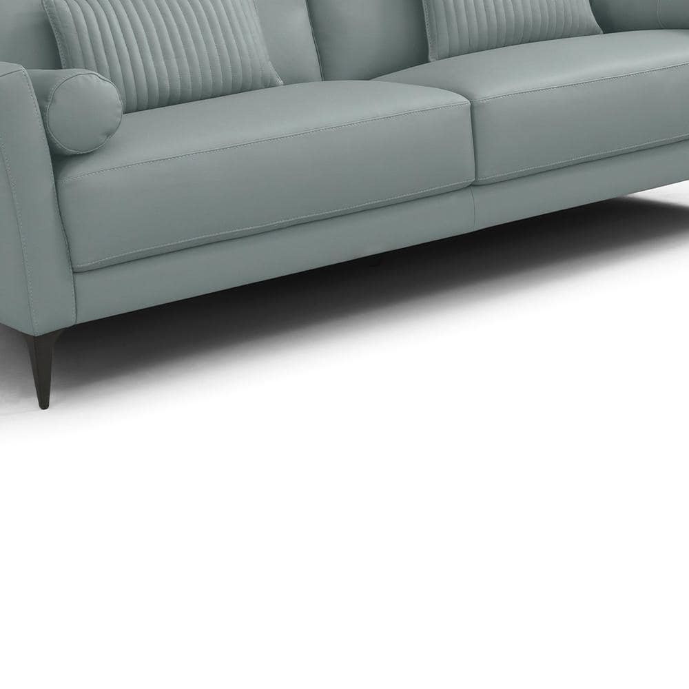Watery Leather Sofa with Flared Arms and Pillows