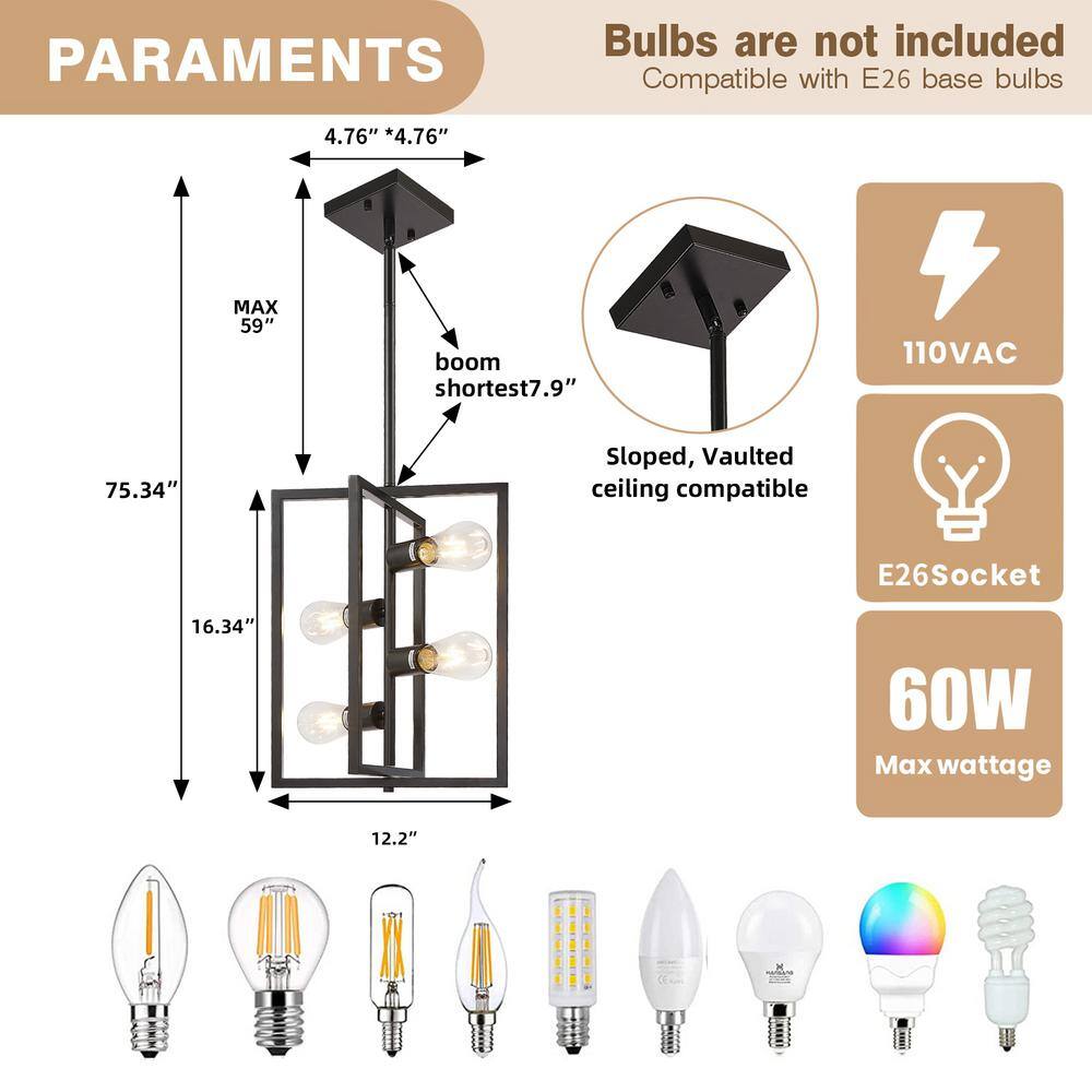 Black Geometric Metal Lantern Chandelier with Candle Bulbs