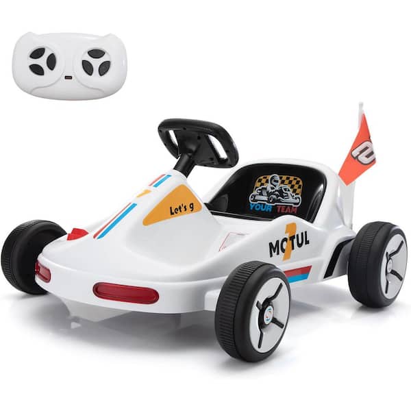 TOBBI 12V Electric Ride on Car Go Kart for Kids, Ride on Toy with Remote Control/Music for Toddlers 3-8 Years, White