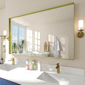 60 in. W x 36 in. H Rectangular Aluminum Framed Wall Bathroom Vanity Mirror in Gold