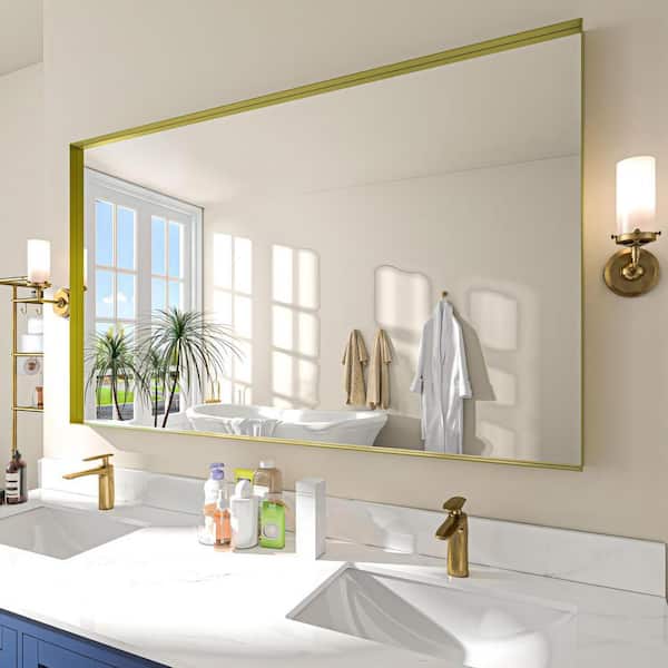 TOOLKISS 60 in. W x 36 in. H Rectangular Aluminum Framed Wall Bathroom Vanity Mirror in Gold
