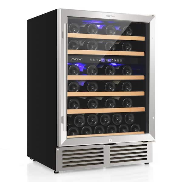 Costway Wine Cooler 51 Bottles Dual Zone Wine Refrigerator Built-In Freestanding Cellar Cooling Unit in Black