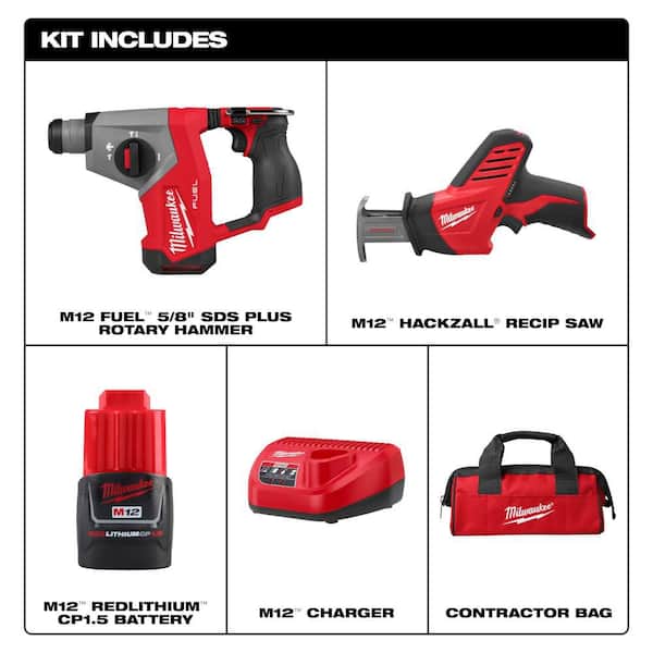 M12 FUEL 12V Lithium-Ion Brushless Cordless 5/8 in. SDS-Plus Rotary Hammer Drill, & HACKZALL Kit