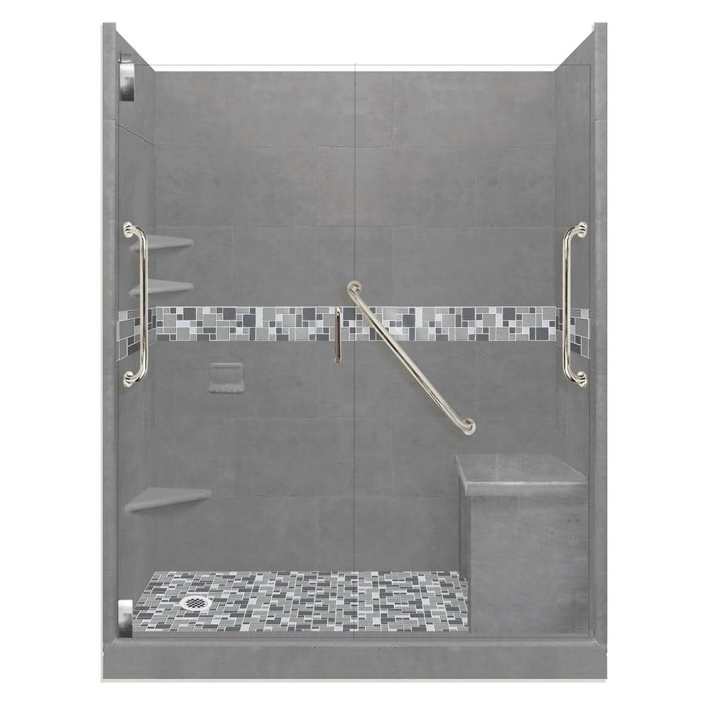 Newport Freedom Grand Hinged 30 in. x 60 in. x 80 in. Left Drain Alcove Shower Kit in Wet Cement and Chrome Hardware price history on PriceWatchPro