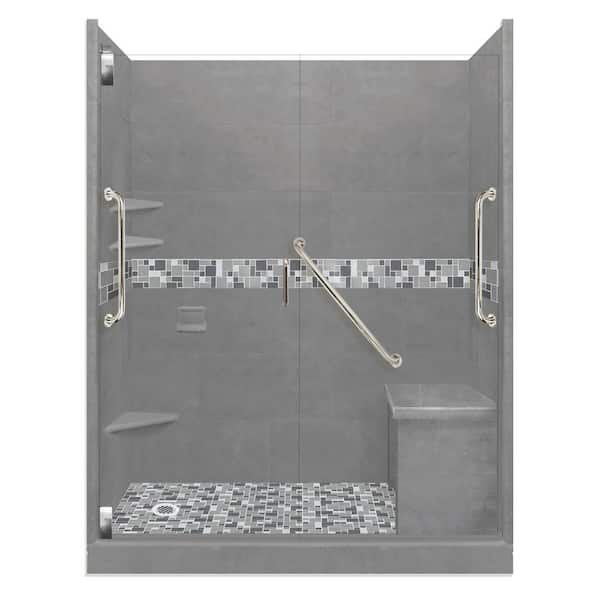American Bath Factory Newport Freedom Grand Hinged 30 in. x 60 in. x 80 in. Left Drain Alcove Shower Kit in Wet Cement and Chrome Hardware