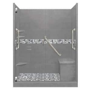 Newport Freedom Grand Hinged 32 in. x 60 in. x 80 in. Left Drain Alcove Shower Kit in Wet Cement and Satin Nickel