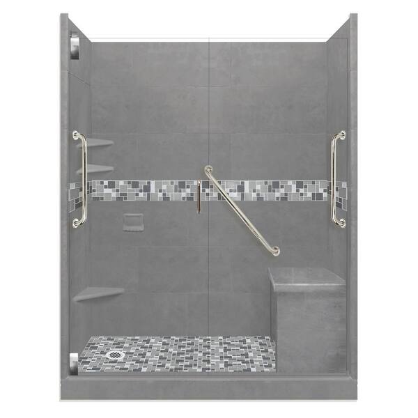 American Bath Factory Newport Freedom Grand Hinged 36 in. x 60 in. x 80 in. Left Drain Alcove Shower Kit in Wet Cement and Satin Nickel