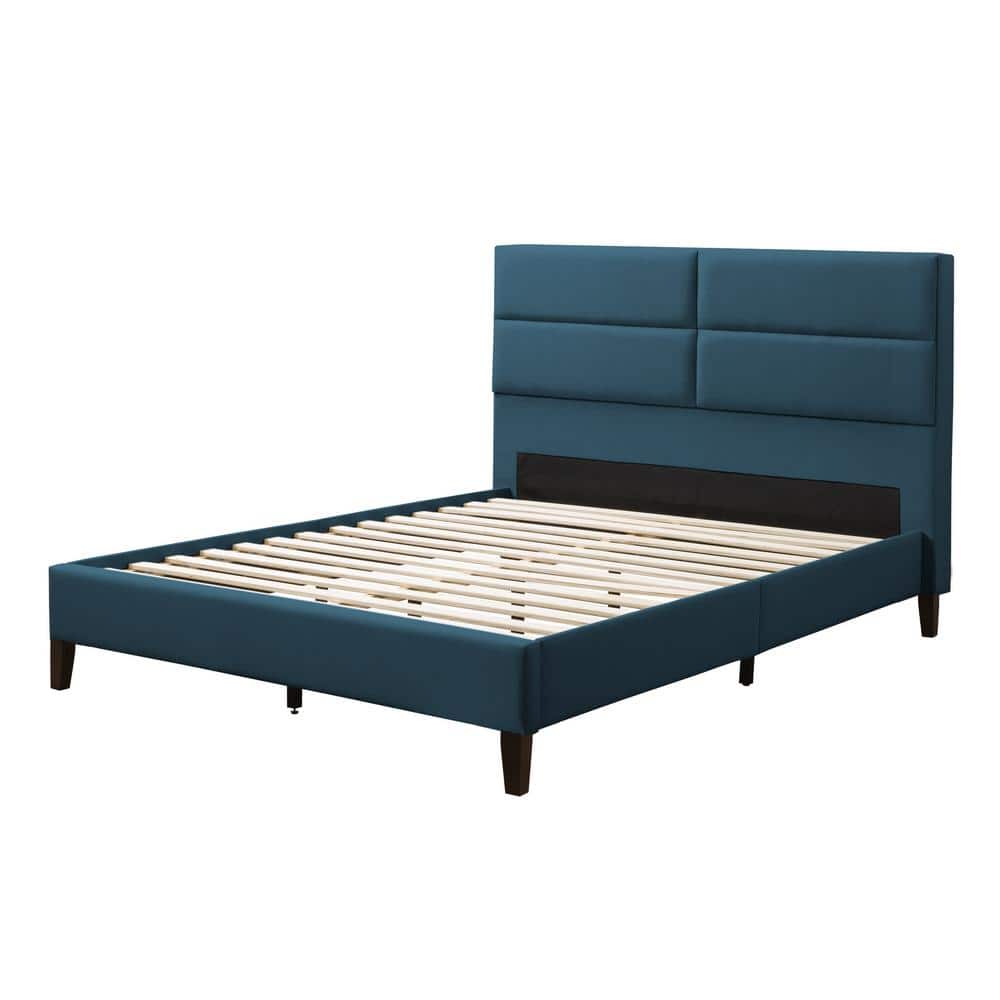 Ocean Blue Upholstered Full Bed with Tufted Headboard