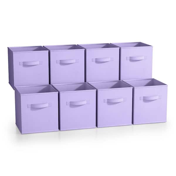 Storage Bins Handles, Purple 10.5 in. W x 11 in. H Fabric Decorative Basket Set of 8, Foldable Closet Organizer Cubes