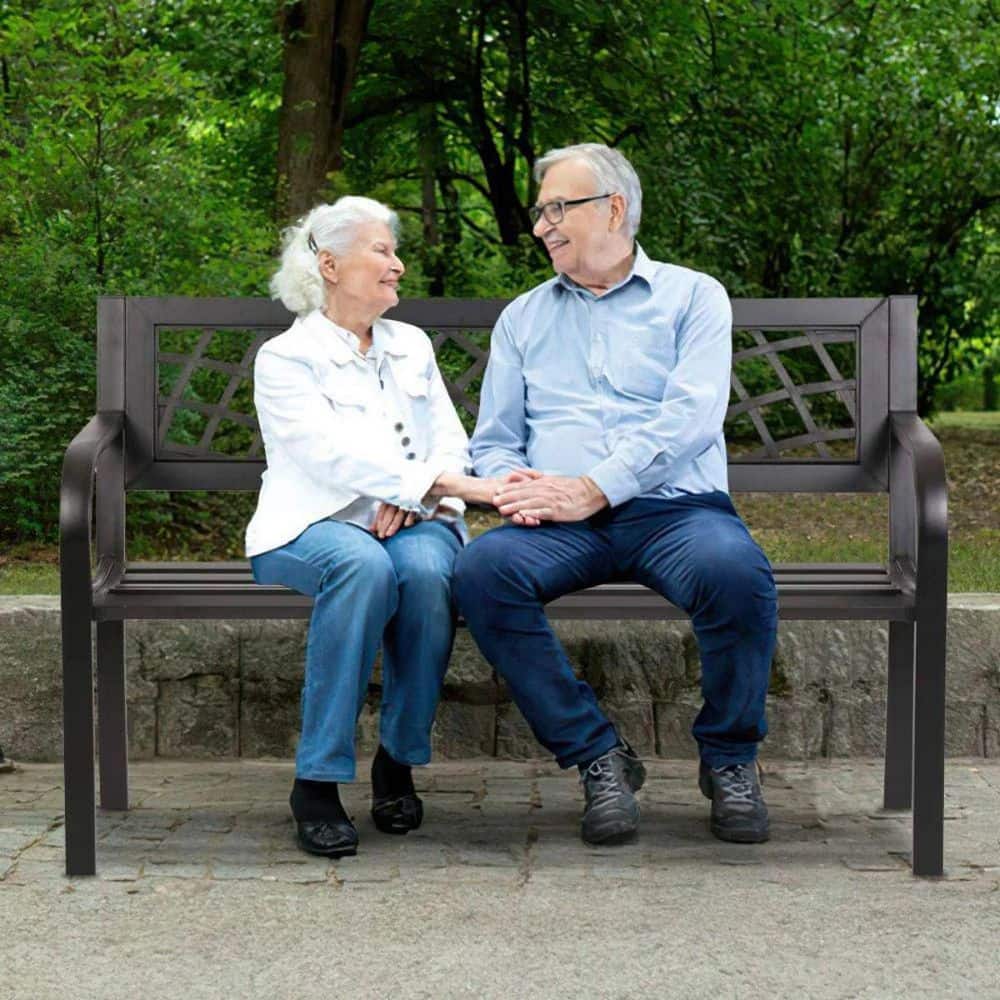 45.5 in. Black Garden Terrace Bench, Outdoor Park Metal Bench, Bench
