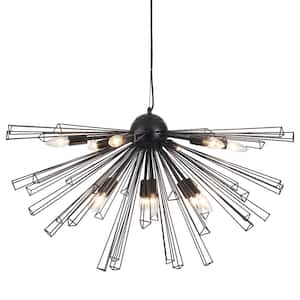 12-Light 34 in. Black Satellite Candle Chandelier for Living Room Bedroom with No Bulbs Included