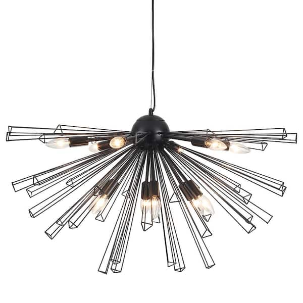 LWYTJO 12-Light 34 in. Black Satellite Candle Chandelier for Living Room Bedroom with No Bulbs Included