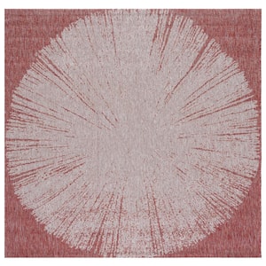 Courtyard Beige/Red 7 ft. x 7 ft. Floral Abstract Indoor/Outdoor Square Area Rug