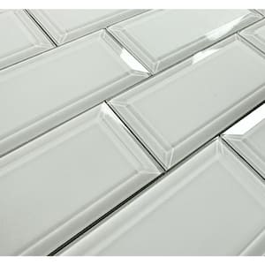 Frosted Elegance White Matte Beveled Subway 3 in. x 6 in. Glass Peel and Stick Decorative Tile (10.5 sq. ft./Case)