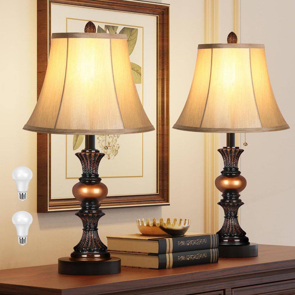 22 in. Traditional Table Lamp Set of 2,Bedside Lamps with 3 Color Temperatu