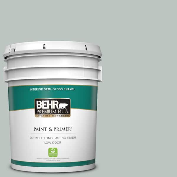 BEHR PREMIUM PLUS 5 gal. #ICC-47 Pewter Tray Semi-Gloss Enamel Low Odor Interior Paint & Primer