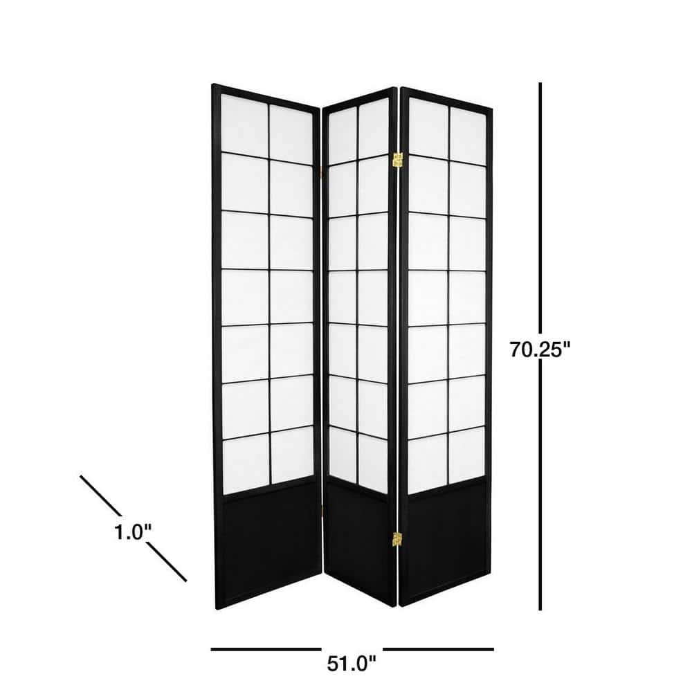 Black 3-Panel Shoji Screen with Spruce Frame