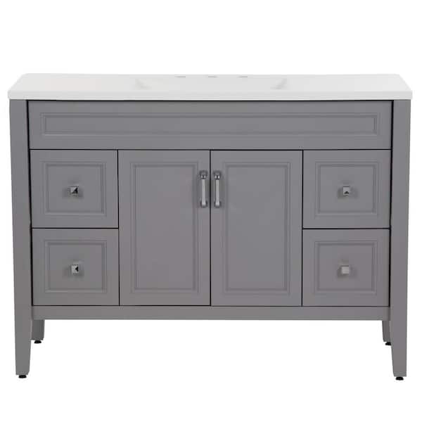 Skylark 49 in. Single Sink Sterling Gray Bath Vanity with White Cultured Marble Top (Assembled)