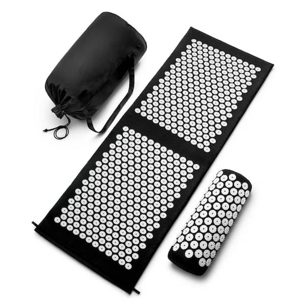 Large Acupressure Mat and Pillow Set, Black 17.5 in. x 51 in. x 4 in. Foam Yoga Mat 6.2 sq. ft., Stress Mat with Bag