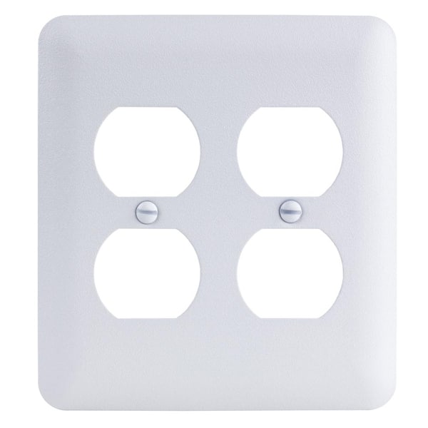 Commercial Electric 2-Gang Duplex/Duplex Midway/Maxi Sized Metal Wall Plate, White (Textured/Paintable Finish)