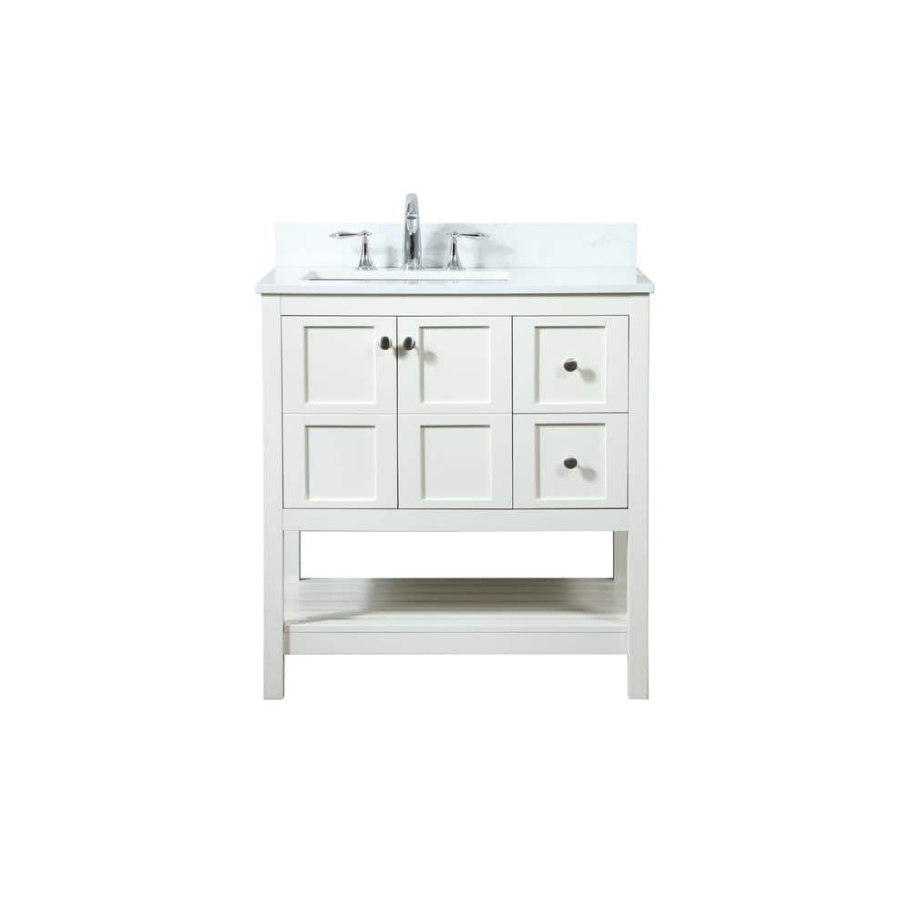 32 in. W Single Bath Vanity in White with Engineered Stone Vanity Top in Ca