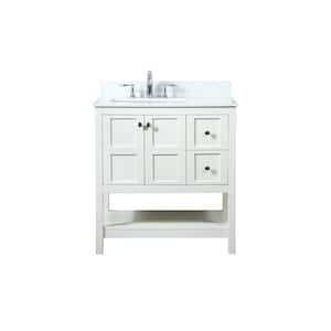 32 in. W Single Bath Vanity in White with Engineered Stone Vanity Top in Calacatta with White Basin with Backsplash