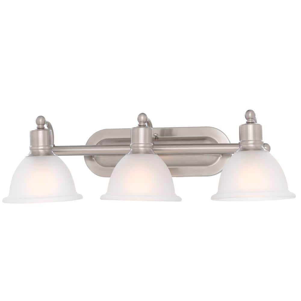 Madison Brushed Nickel 3-Light Wall Sconce with White Etched Glass