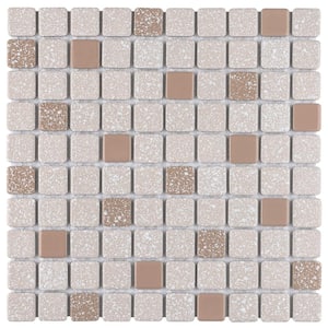 Crystalline Square Beige 12 in. x 12 in. Porcelain Mosaic Tile (9.79 sq. ft. / Case)
