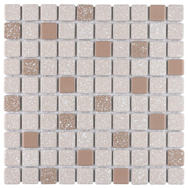 Merola Tile Crystalline Square Beige 11-3/4 in. x 11-3/4 in. Porcelain Mosaic Tile (9.8 sq. ft./Case)
