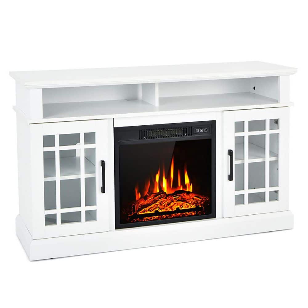 White TV Stand Fits TVs up to 55 in. with Cabinets and 18 in. Electric Fireplace price history on PriceWatchPro