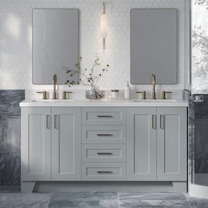 Taylor 67 in. W x 22 in. D x 36 in. H Double Sink Freestanding Bath Vanity in Grey with Pure White Quartz Top