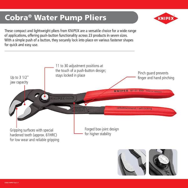 cobra LTDXLS 5w+アッタスパンチ7sセット KNIPEX Cobra Series 7-1/4 in. Box Joint Pliers with Pinch Guard 87