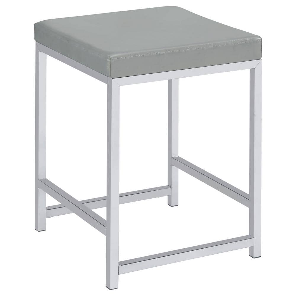 Coaster 14.75 in. W x 14.75 in. D Light Grey and Chrome Backless