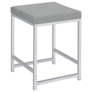 14.75 in. W x 14.75 in. D Light Grey and Chrome Backless Metal Frame Vanity Stool with Leatherette Seat