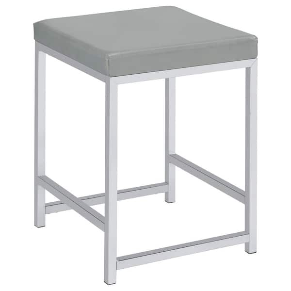 Coaster 14.75 in. W x 14.75 in. D Light Grey and Chrome Backless Metal Frame Vanity Stool with Leatherette Seat