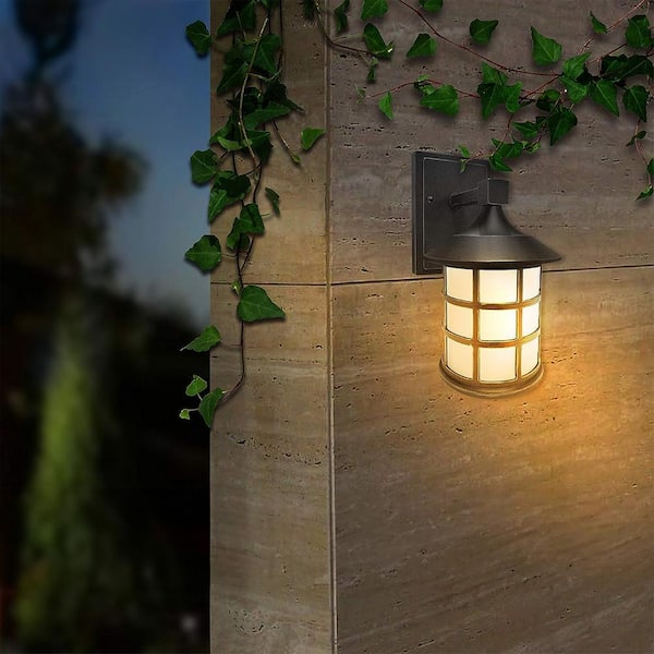 12 in. Black Integrated LED Hardwired Circular Outdoor Wall Lantern Selectable CCT
