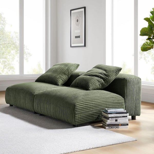 Solace 82.68 in. Armless 2-piece Corduroy Modular Sectional Sofa in. Fern Green