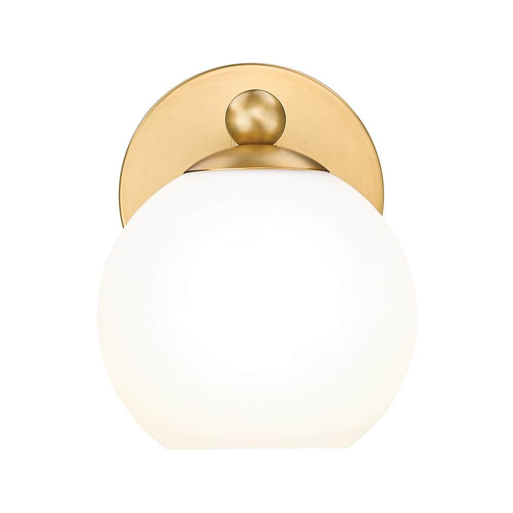 Neoma 5.25 in. 1 Light Modern Gold Wall Sconce Light with Opal Etched Glass
