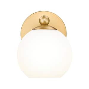 Neoma 5.25 in. 1 Light Modern Gold Wall Sconce Light with Opal Etched Glass Shade with No Bulbs Included